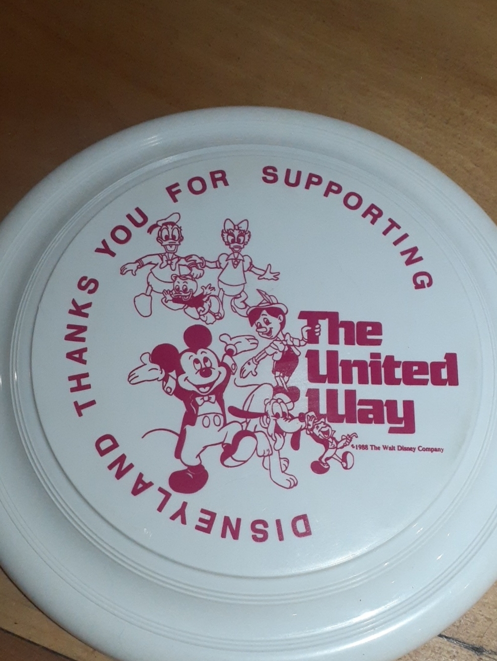 Vintage Disneyland Souvenir United Way Thanks For Your Support Frisbee - Picture 2 of 4
